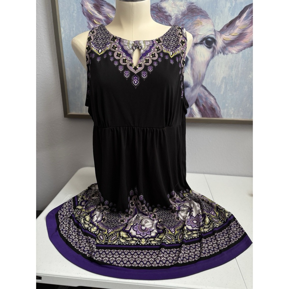 APT. 9 Women's Black Purple Bohemian Peekaboo Sleeveless Short Summer‎ Dress